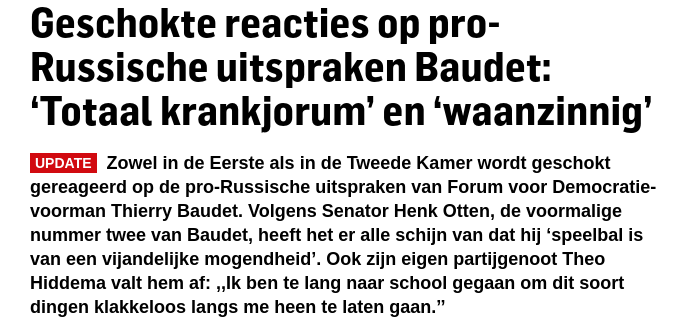 Geschokte reacties op pro Russische uitspraken Baudet ‘Totaal krankjorum en ‘waanzinnig