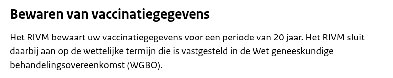 Registratie van (persoons)gegevens coronavaccinatie